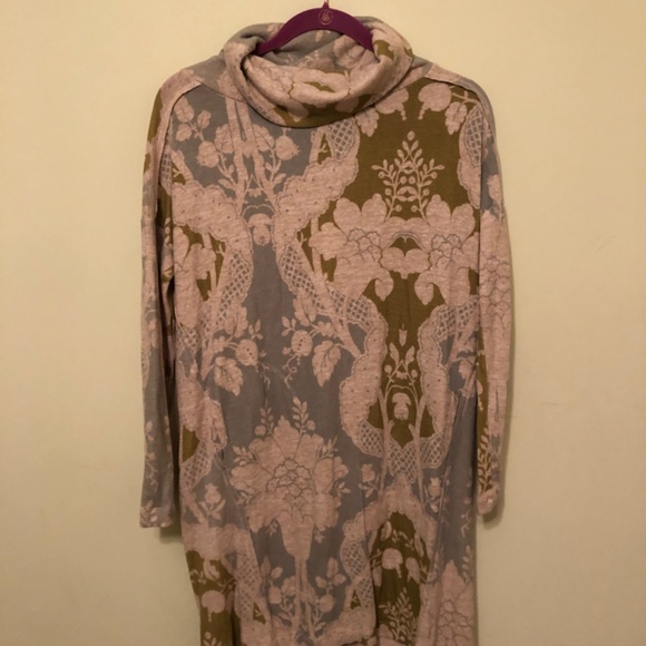 New Anthropologie Turtleneck Sweater Knit Aqua, Chartreuse and Sand Color Dress - Picture 2 of 4